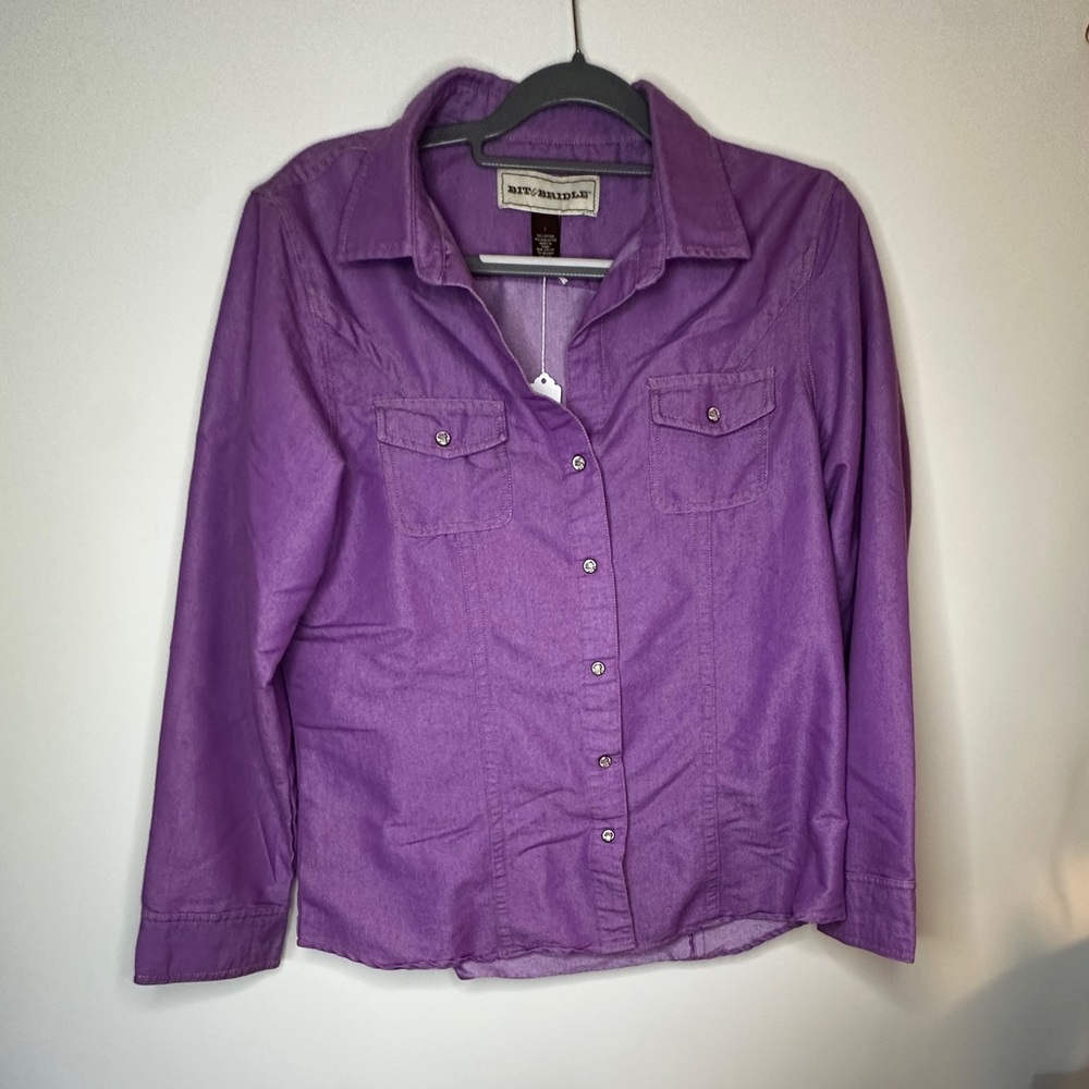 Bit & Bridle L Purple Cowgirl Western Snap Button Shirt L Large - Picture 3 of 9